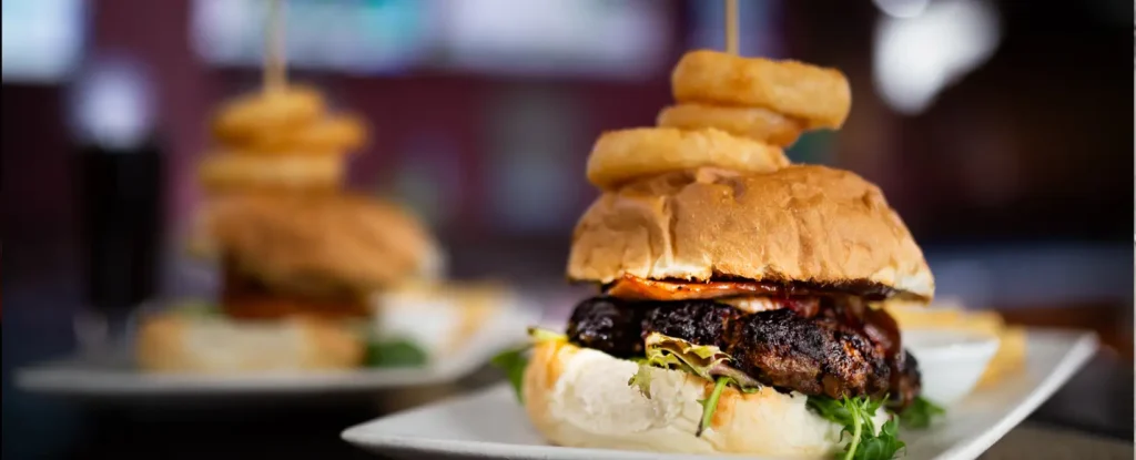 Delicious Gourmet Burger with Onion Rings